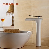 BAKALA Spray Painting Bathroom White Faucet Single Handle Vanity Sink Mixer Tap,New Fashion Rocker Faucet with Hot&amp;amp;amp;Cold Water