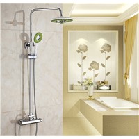Chrome Polished Rainfall Solid Brass Shower Bath Thermostatic Shower Faucet Set Mixer Tap With Double Hand Sprayer Wall Mounted