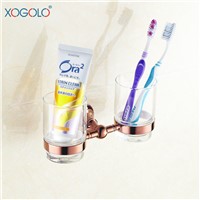 Xogolo copper bathroom rose gold double cup holder shukoubei glass toothbrush cup holder 4068
