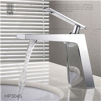 HPB Waterfall Copper Brass Basin Faucet Bathroom Sink Tap Mixer Deck Mounted Hot and Cold Water Single Handle Single Hole HP3045