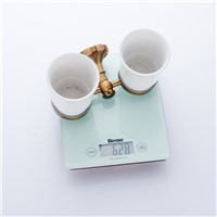 Vintage antique brass double cup holder luxury style antique copper toothbrush double tumbler&amp;cup holder wall mount bath product