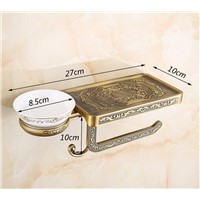 Antique Carved Bronze Zinc Alloy Paper Holder With Phone Holder And Ashtray Shelf Toilet Paper Holder Bathroom Products ae35