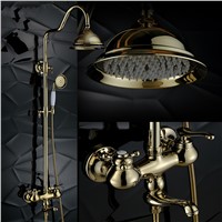 Gold Shower Faucet Sets Rotatable Lifting Type Polished Hot and Cold Water Mixer Taps with Single Holder Dual Control,Brass