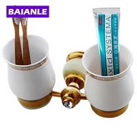 Top quality Luxury European Style  Copper &amp;amp;amp; Jade  toothbrush Tumbler&amp;amp;amp;Cup Holder with 2cups Wall Mounted Bath Product