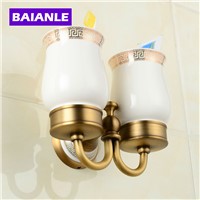 Top Quality Luxury European style Antique Copper Ceramics  Toothbrush Tumbler&amp;amp;amp;Cup Holder with 2cups Wall Mounted Bath Product
