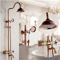 Shower Faucets Brass Rose Golden Bathtub Faucets Railfall Shower Head Dual Handle Slide Arm Bar Euro Jade Shower Taps Set 2044E
