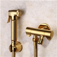 GOLD Brass Hand Held Toilet Bidet Spray Shower Head Douche Kit Shatta Copper Valve Bidet sprayer Jet Tap &amp;amp;amp; Holder &amp;amp;amp; hose