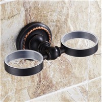 European Antique Tooth Cup Holder Black Bronze Double cup holder Ceramic Tumbler Holders bathroom accessories