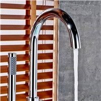New Arrival Bathroom chrome finishing Floor Stand Faucet Round Type Bath Shower Mixer Brass Shower set Contemporary Bathtub Tap