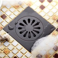 Shower Floor Drain Trap Waste Grate With Hair Strainer anti smelly drains 10*10cm Vintage Artistic black Brass Bathroom Square