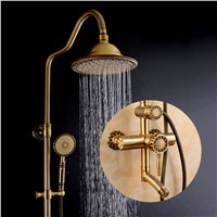 Shower Faucets Luxury Bath Shower Sets Bathroom Wall Mounted Hand Held Antique Brass Shower Head Kit Shower Faucet Set  9712
