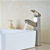 Contemporary Brushed Nickle Countertop Basin Faucets Pull Out Mixer Taps with Hot and Cold Water Deck Mounted