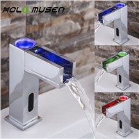 Hygienic Hands Free Automatic Infrared Sensor LED Bathroom Faucet Mixer Inductive Waterfall LED Faucet Water Saving
