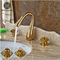 Modern Goose Neck Widespread Bathroom Sink Mixer Faucet Dual Handle 8 Inch 3 Hole Washing Basin Water Taps