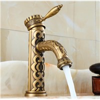 New European antique carved brass bathroom faucet hot and cold water basin faucet Single Handle Sink Faucet tap