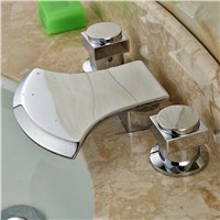 Luxury Bathroom Sink Waterfall Mixer Faucet Dual Handle Widespread Brass Hot and Cold Tap for Washbasin Chrome Finished