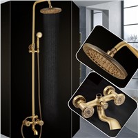 Beat Quality 8&amp;amp;quot; Antique Rainfall Shower set faucet Dual Handle Brass Rotate Tub Filler Bath and Shower Mixer Tap with Hand Showe