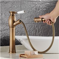 Antique Copper Basin sink Faucet Pull Out spray spout Hot &amp;amp;amp; Cold Water Tap antique brass bathroom basin mixer luxury water tap