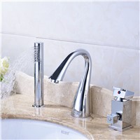 Uythner Widespread Chrome Bathroom Sink Faucet Mixer Tap Deck Mount With Hand Shower