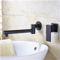 Luxury 360 Rotation Bathroom Basin Sink Faucet Wall Mounted Two Holes Nickel Brushed Lavatory Sink Faucet Single Handle