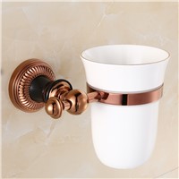 Luxury rose golden finish toilet brush holder with Ceramic cup household brush kit bath brush holder bathroom accessories 9803