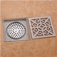 100*100mm Brushed Nickel Exquisite Floor Drain Brass Shower Drainer Grate Waste Square Bathroom Drains Strainers--B587