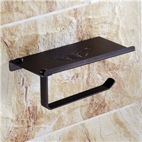 Black Copper Bronze Antique Toilet Paper Holder With Phone Holder Creative Toilet Paper Winder Wall Mounted With Carved Decor