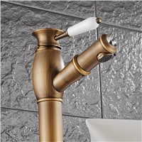 Antique Brass Bathroom Basin Faucet Pull Out High Body Above Basin Mixer Single Lever Hot And Cold Basin Water Faucet Tap