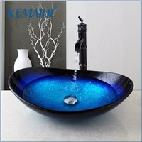 KEMAIDI US Sink Faucet Vessel Drain Combo Set Counter Top Mixer Round Taps Bathroom Sink Vanity Stream Spout