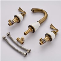 Basin Faucets Dual Handle Antique Bathroom Sink Taps 3 Hole Bathtub Brass Deck Mounted Vanity Water WC Washbasin Crane  HJ-607