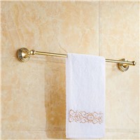 Antique Brass Gold Single Towel Bar Round Base European Roman Towel Rack Wall Mounted Bathroom Hardware Rack Shelf