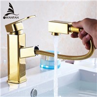 Basin Faucets Pull Out Bathroom Sink Taps Golden Modern Square Single Lever Concrete Mixer Ceramic Cartridge Washbasin Tap 9016
