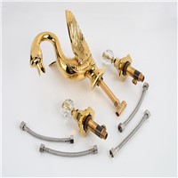 Basin Faucets Dual Crystal Handle Swan Bathroom Sink Taps Gold-plating Deck Mounted Vanity 3 Hole Washbasin Water Crane LH-16829