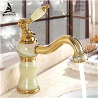 Basin Faucets Golden Bathroom Sink Taps Classic Jade Gold-plating European Style Brass Deck Mounted Hot and Cold Mixer Tap E-08