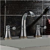 Basin Faucets Chrome Bathroom Sink Taps Silver Brass 3 Hole Modern WC Lavatory Cock 2 Handle Hot and Cold Mixer Water Crane 6103