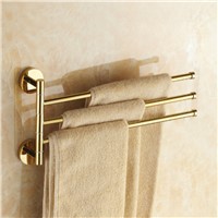 European Style Gold Solid Brass Towel Rack Movbeble Towel Bars 3 Arms Wall Mounted Chrome Finish Towel Bars 180 Degree Towel Bar
