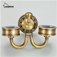 European Carved Gold Double Cup Toothbrush Holder Antique Cup &amp;amp;amp; Tumbler Holders Brass Pvd Coating Bathroom Products