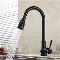 Copper Drawing Type Kitchen Faucet And Sink Rotary Stretch Vegetable Washing Basin, Black Bronze