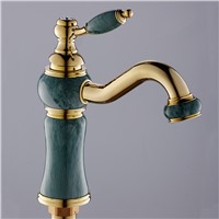 Euro Gold plating Luxury Bathroom Basin Faucet Single Handle Vanity Sink Mixer water Tap Brass and Jade Basin Sink Faucet