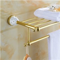 Europe Antique Towel Racks Luxury Little Crystal Towel Shelf Golden Solid Brass Finish Bath Shelves Bathroom Accesserries