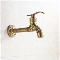 Antique Brass Extended Mop Pool Taps Wall Mount Single Lever Cold Water Sink Faucet