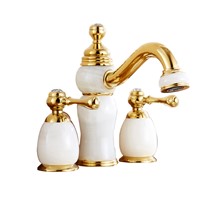 European Golden Color Basin Faucet Jade Crystal Faucets Handles Mixer Gold Basin Taps Cold &amp;amp;amp; Hot 360 Degree Rotation Water Tap
