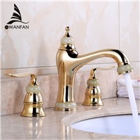 Basin Faucets Gold Bathroom Taps Jade 3 Hole  Classic Home Decoration Lavatory Washbasin Crane Hot and Cold Mixer Cock AY-13015