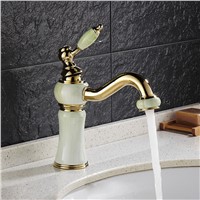 New jade and brass faucet gold finished bathroom basin faucet,Luxury sink tap basin mixer High Quality wash basin faucet