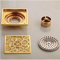 high quality Total Brass gold finished against the stench art cover bathroom Floor Drain Waste Drain 10*10 size Floor Drain
