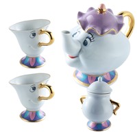 New style Hot Sale Cartoon Beauty And The Beast Mug Mrs Potts Chip Tea Pot Cup 2PCS One Set Lovely Xmas Gift