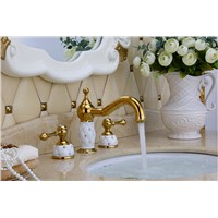 Antique Brownze Finished Gold And White Basin Faucet Solid Brass Finished Widespread Bathroom Sink Faucet
