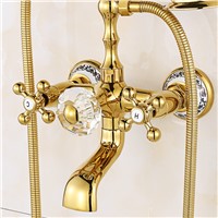 Wall Mount European Antique Shower Faucet Gold Polsh Bathroom Shower Faucet Brass And Crystal Retro European Set DI2