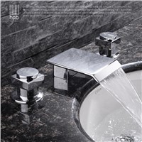 HBP 3 PCS Luxury Chrome Waterfall Brass Bathroom Faucet Vanity Sink Lavatory Basin faucets Mixer Tap Three Hole Cold Hot Water