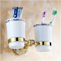 Cup &amp;amp;amp; Tumbler Holders Crystal Antique Brass Dual Cup Tumbler Holder Wall Mounted Toothbrush Holder Bathroom Accessories 6208